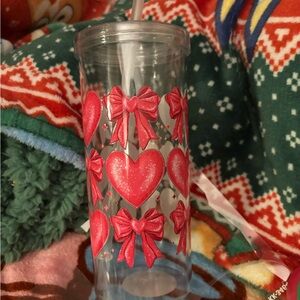 Heart and Bow Clear Tumbler with Straw bundle
